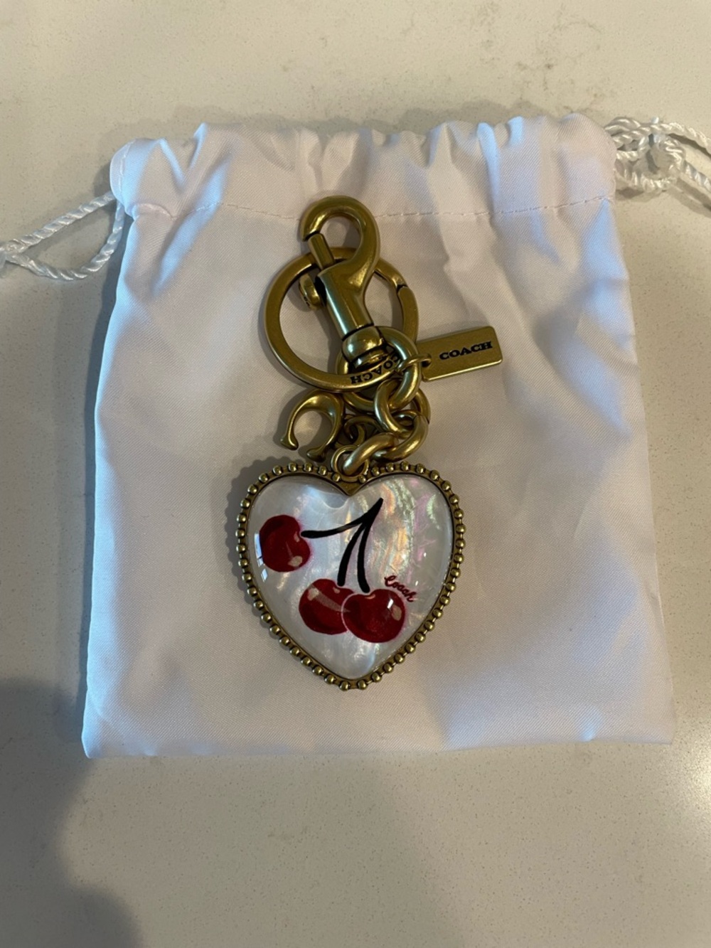 COACH NWOT Heart Cherry Keychain Charm/key fob in Gold - Picture 2 of 4
